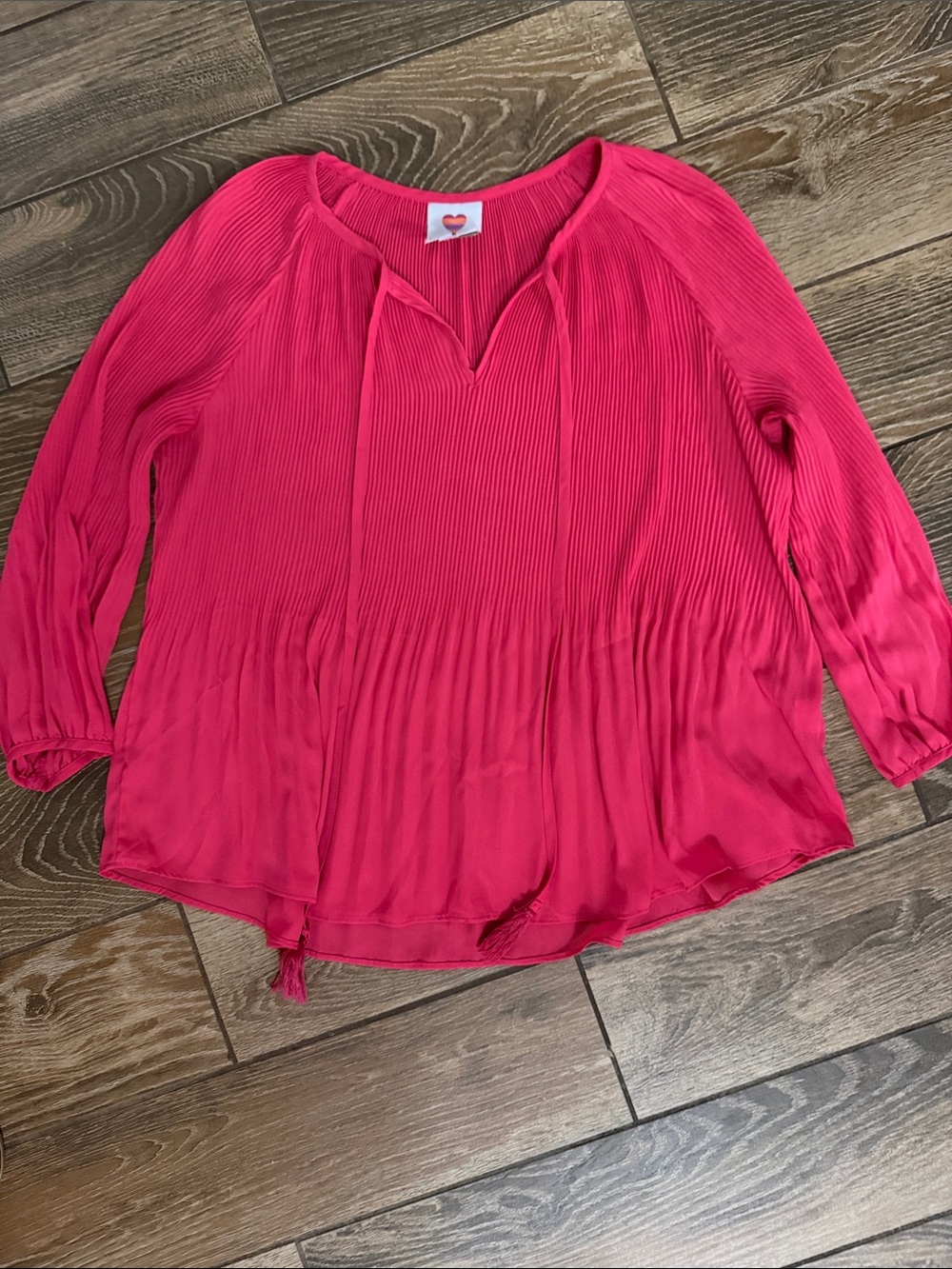 Pink Pleated Peasant Blouse - Large